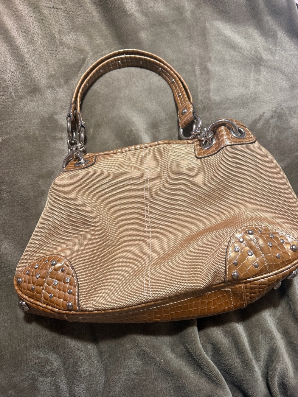 VINTAGE Y2K KATHY VAN ZEELAND TAN PURSE STUDDED LOOK
